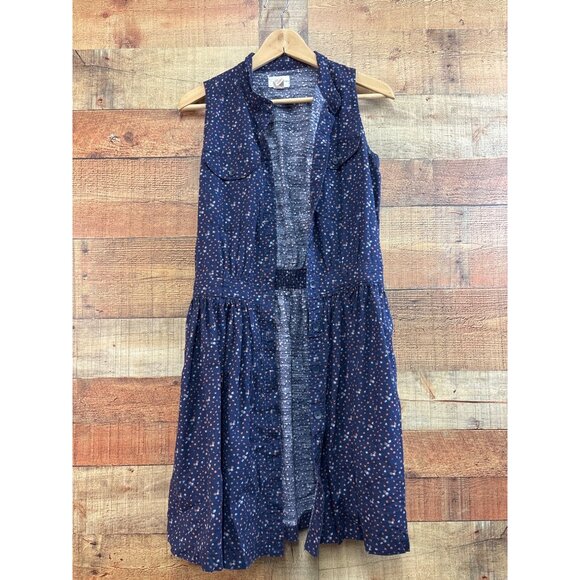 Levis Sleeveless Navy Polka Dot Button-Up Dress S - Picture 2 of 8